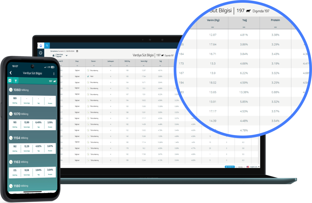 Milk Monitoring app showing on a laptop and an iPhone