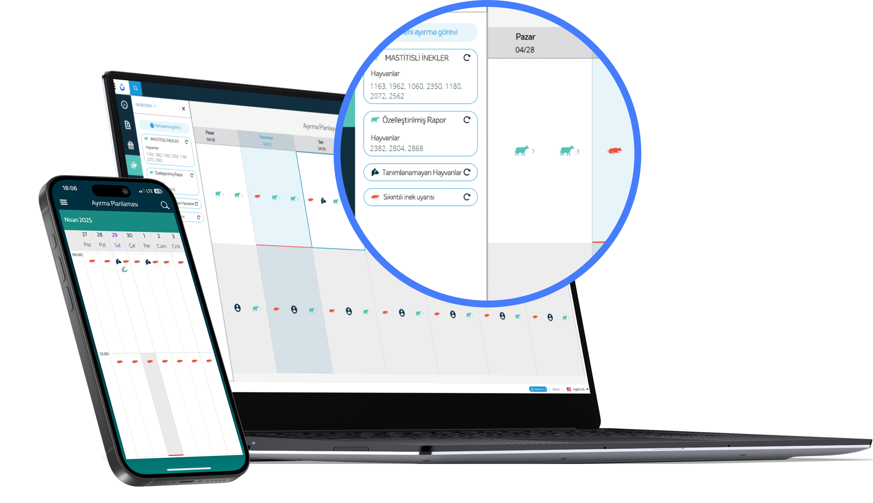 A laptop and smartphone with a calendar and informations visible on the screens